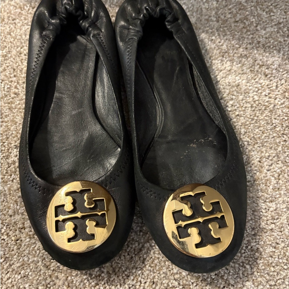 Tory Burch Black and Gold Ballet Flats